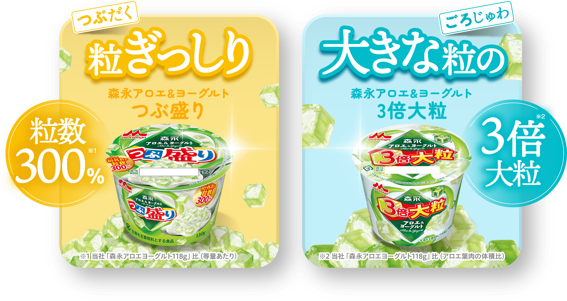 つぶだく つぶ盛り 粒ぎっしり森永アロエ&ヨーグルト、ごろじゅあ 大きな粒の 森永アロエ&ヨーグルト3倍大粒